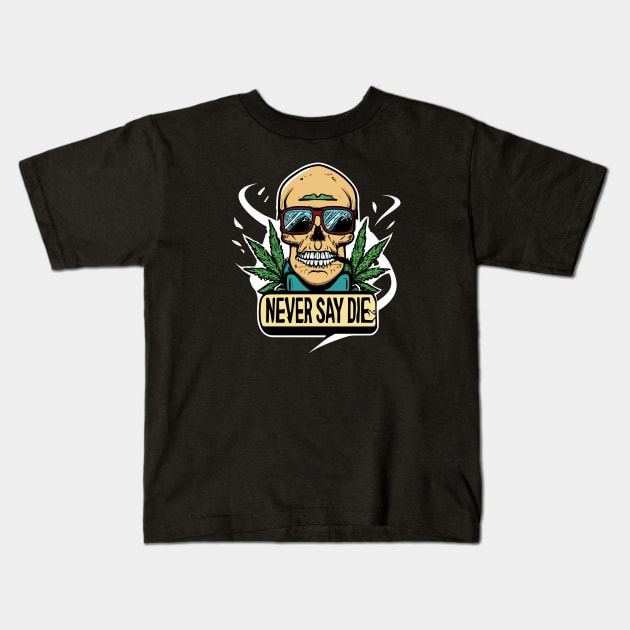 Never Say Die | pirates | Skull with a Burning Cigarette Kids T-Shirt by kknows